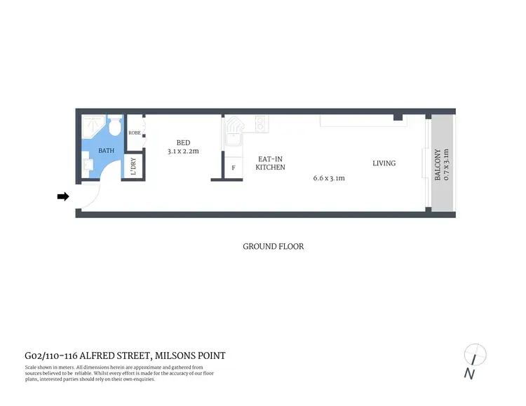Floorplan of Homely studio listing, G02/110-116 Alfred Street, Milsons Point NSW 2061