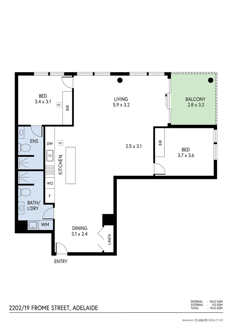 Floorplan of Homely apartment listing, 2202/19 Frome Street, Adelaide SA 5000