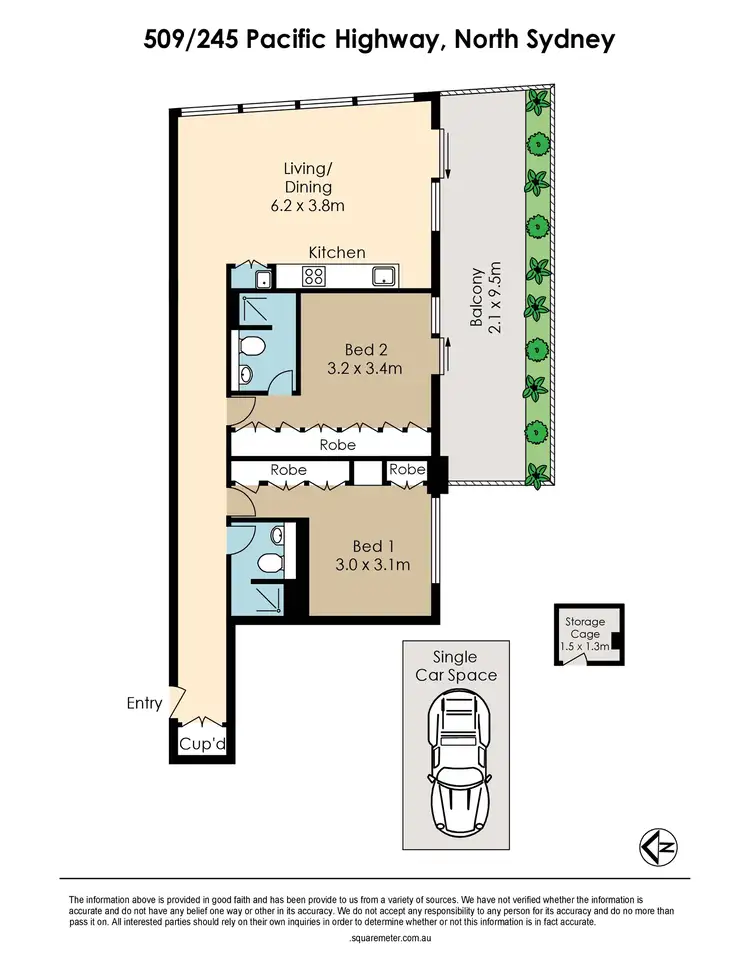 Floorplan of Homely apartment listing, 509/245 Pacific Highway, North Sydney NSW 2060