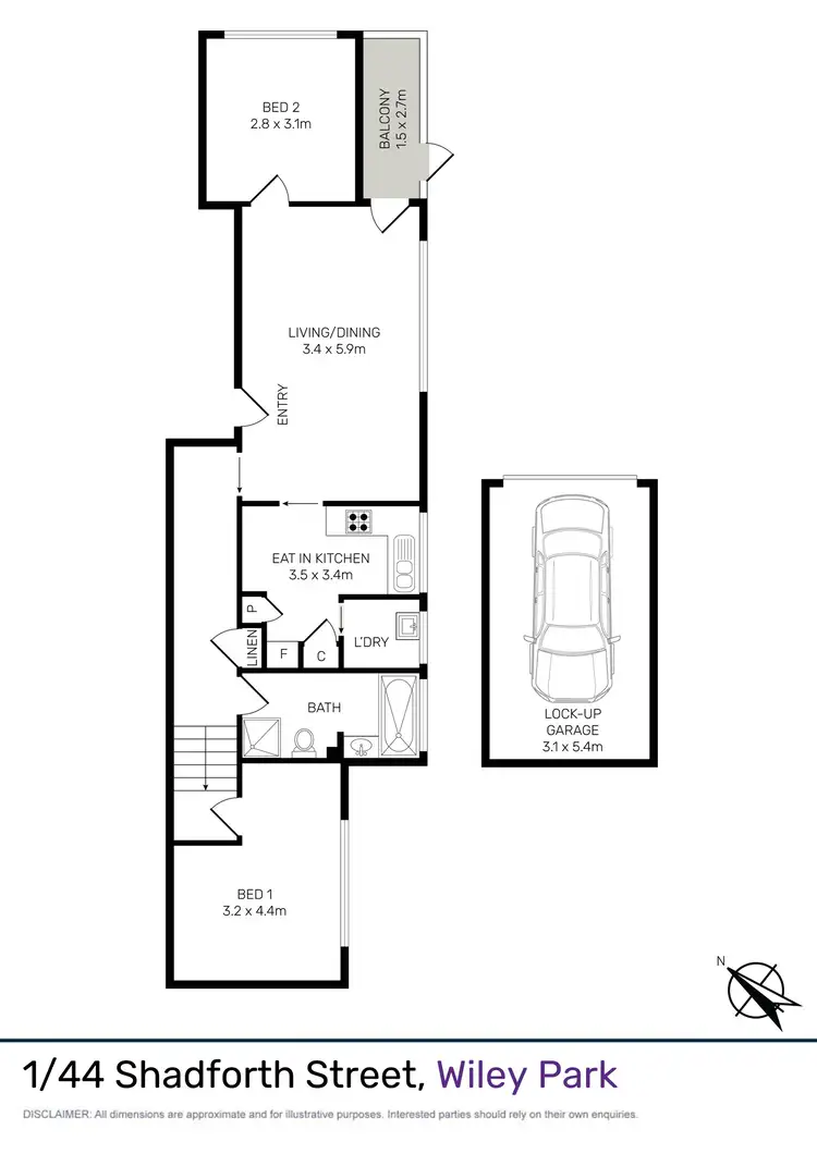 Floorplan of Homely unit listing, 1/44 Shadforth Street, Wiley Park NSW 2195