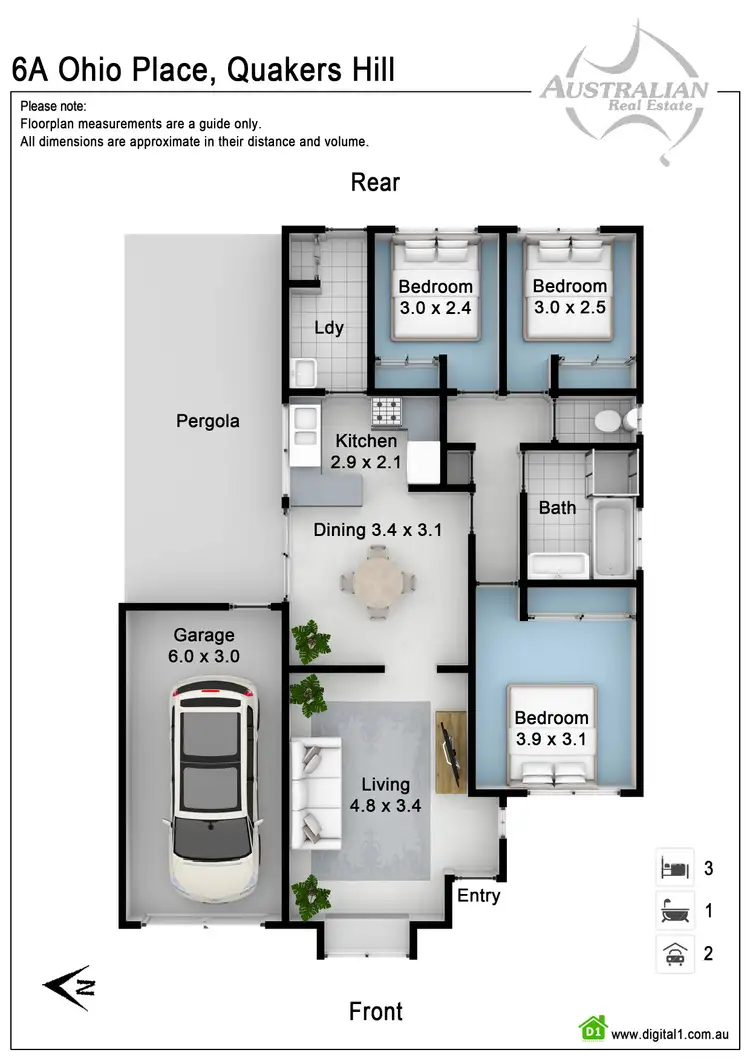 Floorplan of Homely semi-detached listing, 6A Ohio Place, Quakers Hill NSW 2763