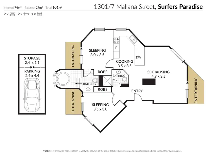 Floorplan of Homely unit listing, 1301/7 Mallana Street, Surfers Paradise QLD 4217