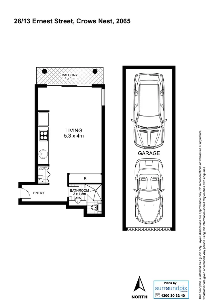 Floorplan of Homely studio listing, 28/13 Ernest Street, Crows Nest NSW 2065