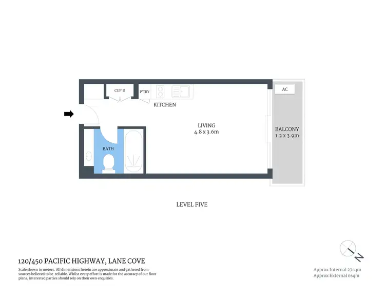 Floorplan of Homely studio listing, 120/450 Pacific Highway, Lane Cove NSW 2066