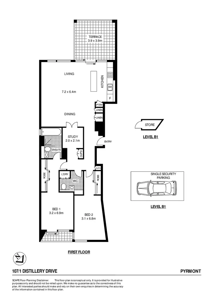 Floorplan of Homely apartment listing, 107/1 Distillery Drive, Pyrmont NSW 2009