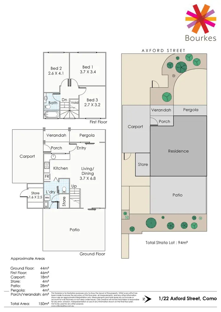 Floorplan of Homely townhouse listing, 1/22 Axford Street, Como WA 6152