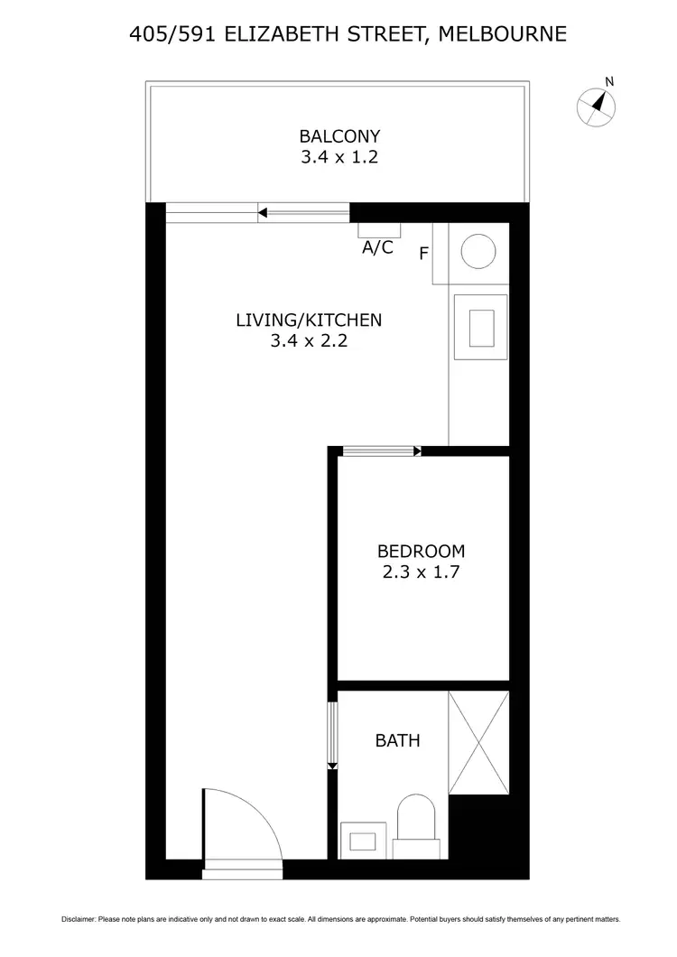 Floorplan of Homely studio listing, 405/591-593 Elizabeth Street, Melbourne VIC 3000