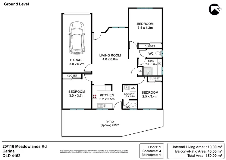 Floorplan of Homely townhouse listing, 20/116 Meadowlands Road, Carina QLD 4152