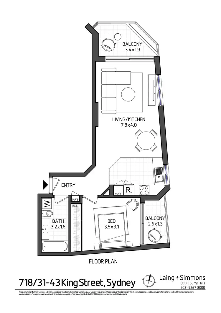Floorplan of Homely apartment listing, 718/31-43 King Street, Sydney NSW 2000