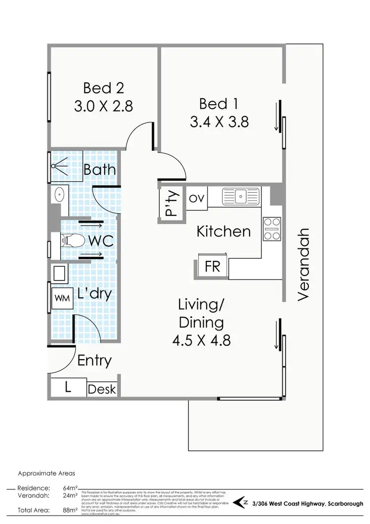 Floorplan of Homely unit listing, 3/306 West Coast Highway, Scarborough WA 6019