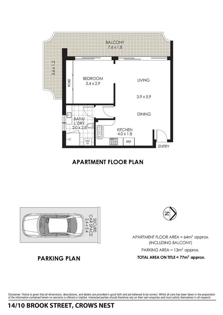 Floorplan of Homely apartment listing, 14/10 Brook Street, Crows Nest NSW 2065