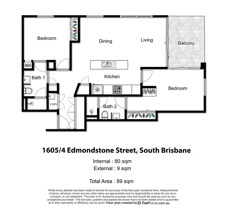 Floorplan of Homely apartment listing, 1605/4 Edmondstone Street, South Brisbane QLD 4101