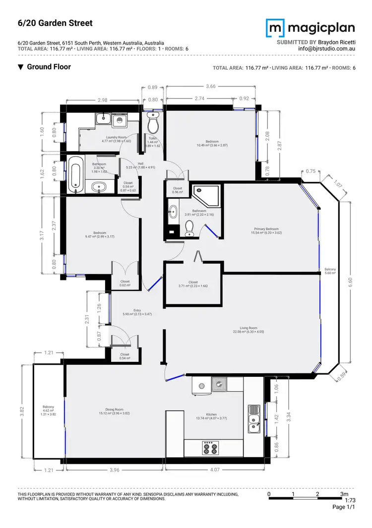 Floorplan of Homely apartment listing, Level 1/6/20 Garden Street, South Perth WA 6151