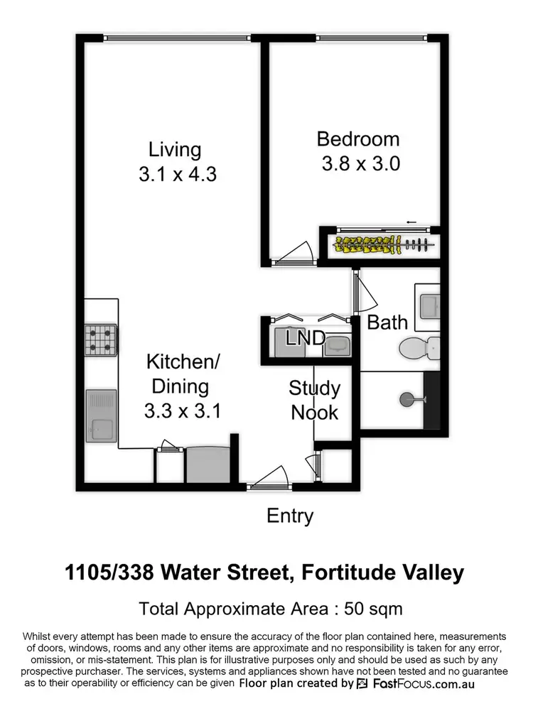 Floorplan of Homely apartment listing, 1105/338 Water Street, Fortitude Valley QLD 4006