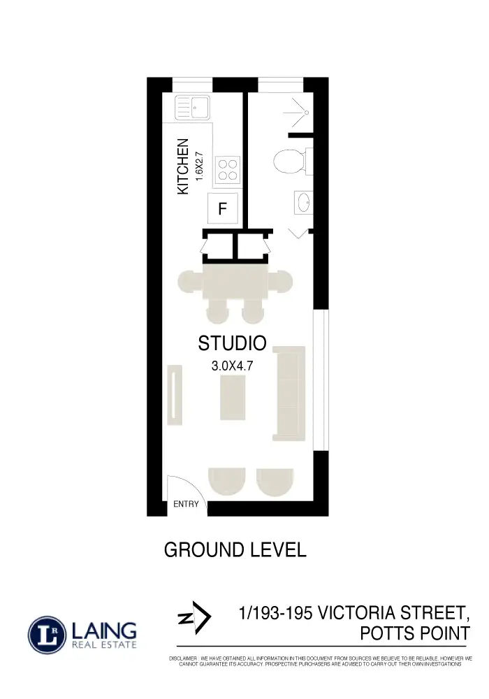 Floorplan of Homely studio listing, 1/193-195 Victoria Street, Potts Point NSW 2011