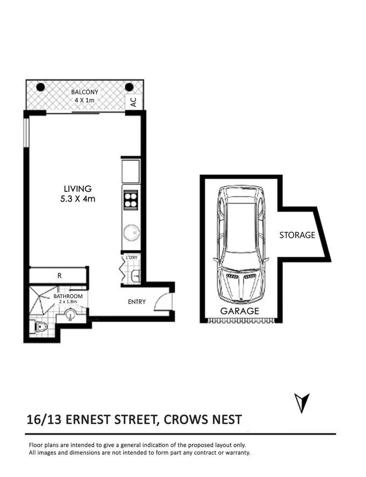 Floorplan of Homely studio listing, 16/13 Ernest Street, Crows Nest NSW 2065