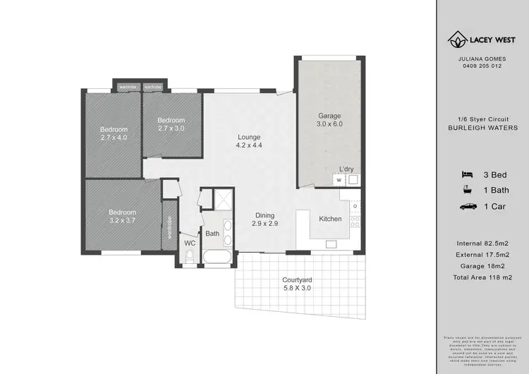 Floorplan of Homely semi-detached listing, 1/6 Styer Circuit, Burleigh Waters QLD 4220