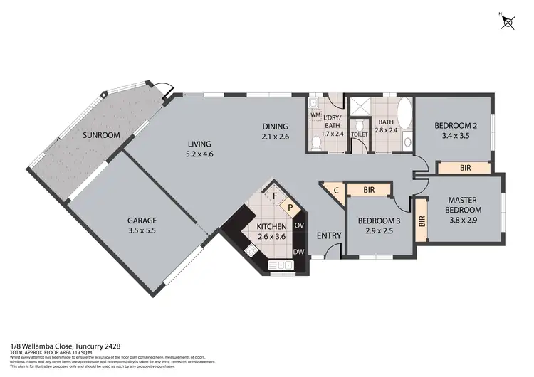 Floorplan of Homely villa listing, 1/8 Wallamba Close, Tuncurry NSW 2428