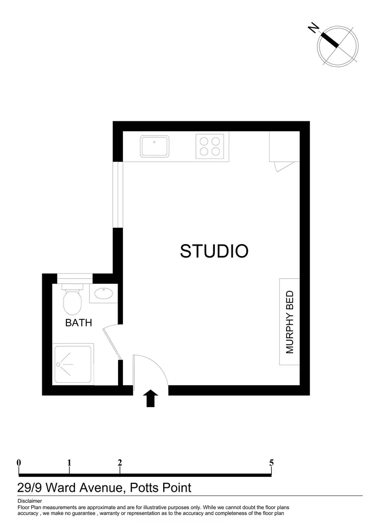Floorplan of Homely studio listing, 29/9 Ward Avenue, Potts Point NSW 2011