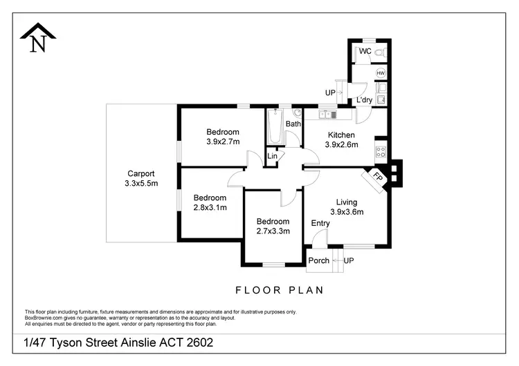 Floorplan of Homely semi-detached listing, 1/47 Tyson Street, Ainslie ACT 2602