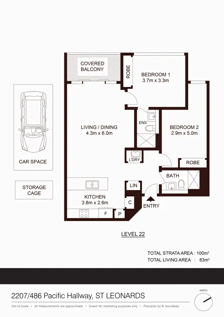 Floorplan of Homely apartment listing, 2207/486 Pacific Highway, St Leonards NSW 2065