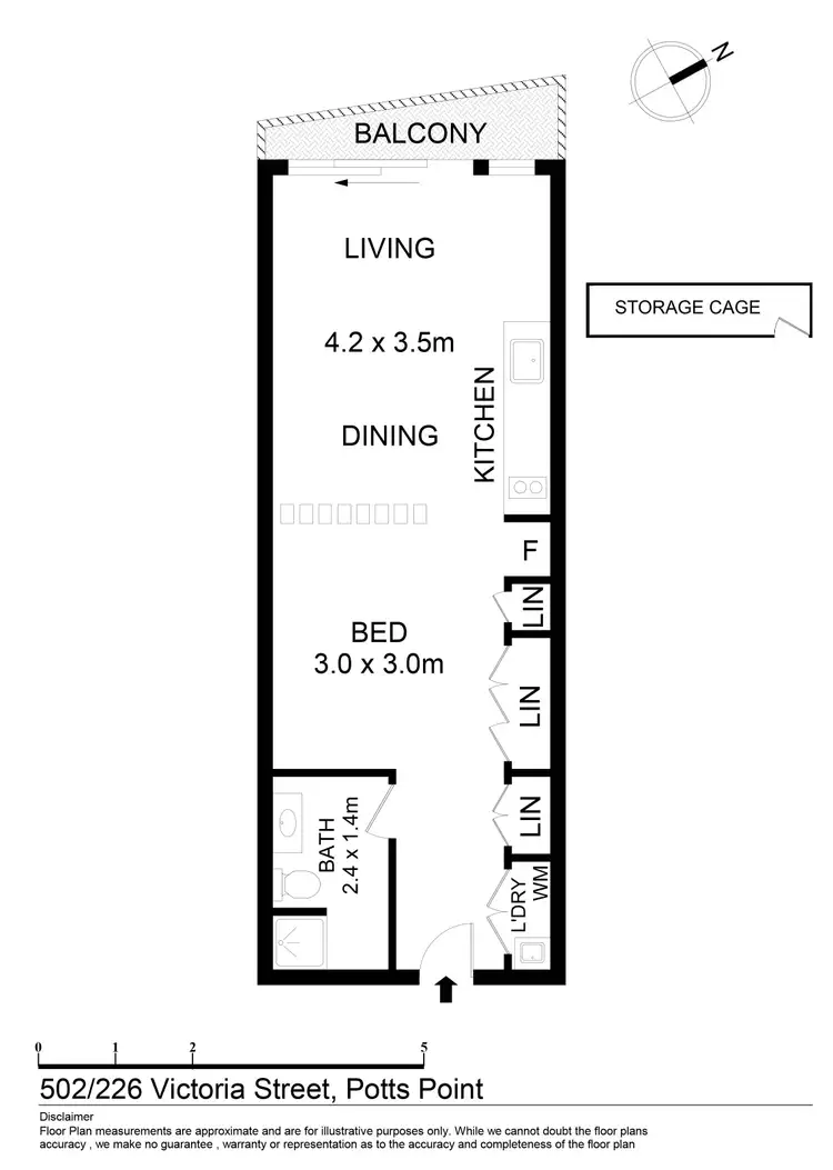 Floorplan of Homely studio listing, 502/226 Victoria Street, Potts Point NSW 2011