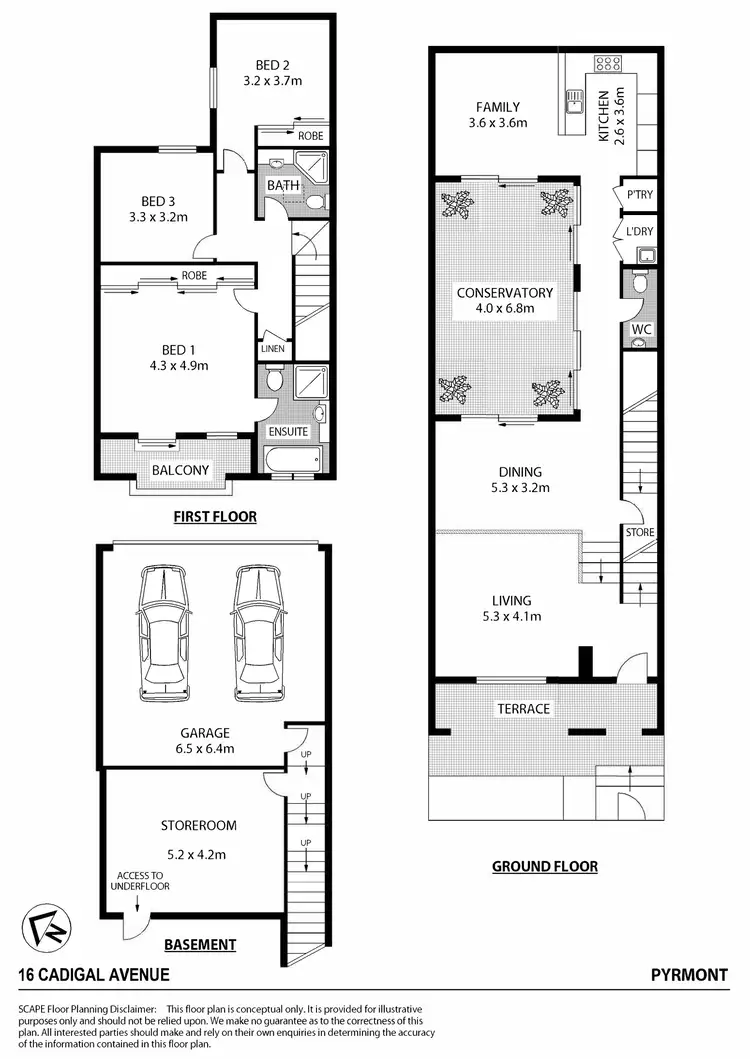 Floorplan of Homely townhouse listing, 16 Cadigal Avenue, Pyrmont NSW 2009