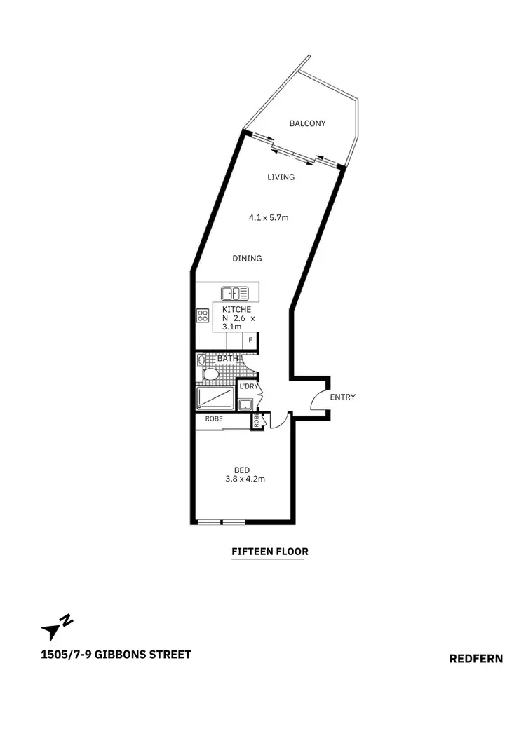 Floorplan of Homely apartment listing, 1505/7-9 Gibbons Street, Redfern NSW 2016