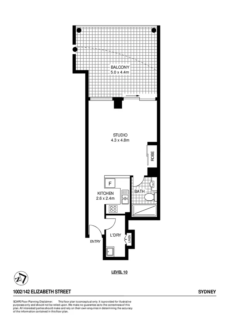 Floorplan of Homely studio listing, 1002/148 Elizabeth Street, Sydney NSW 2000