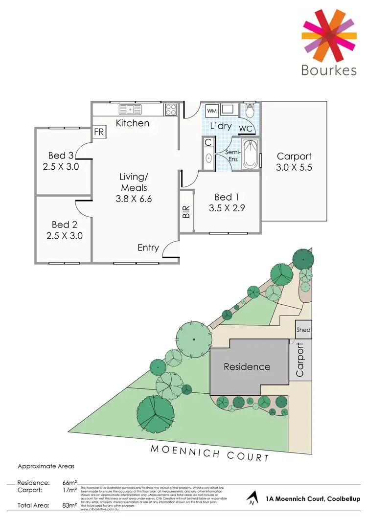 Floorplan of Homely semi-detached listing, 1A Moennich Court, Coolbellup WA 6163