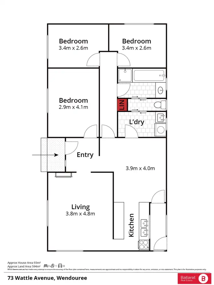 Floorplan of Homely house listing, 73 Wattle Avenue, Wendouree VIC 3355