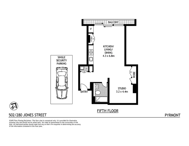 Floorplan of Homely studio listing, 502/280 Jones Street, Pyrmont NSW 2009