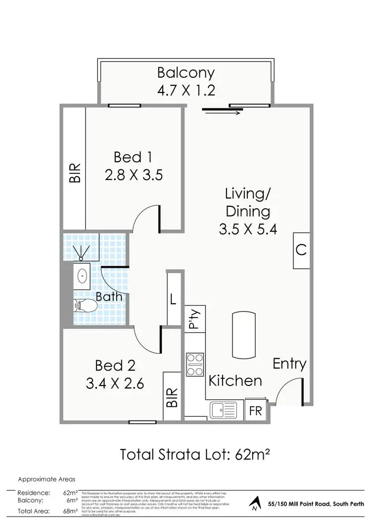 Floorplan of Homely apartment listing, 55/150 Mill Point Road, South Perth WA 6151