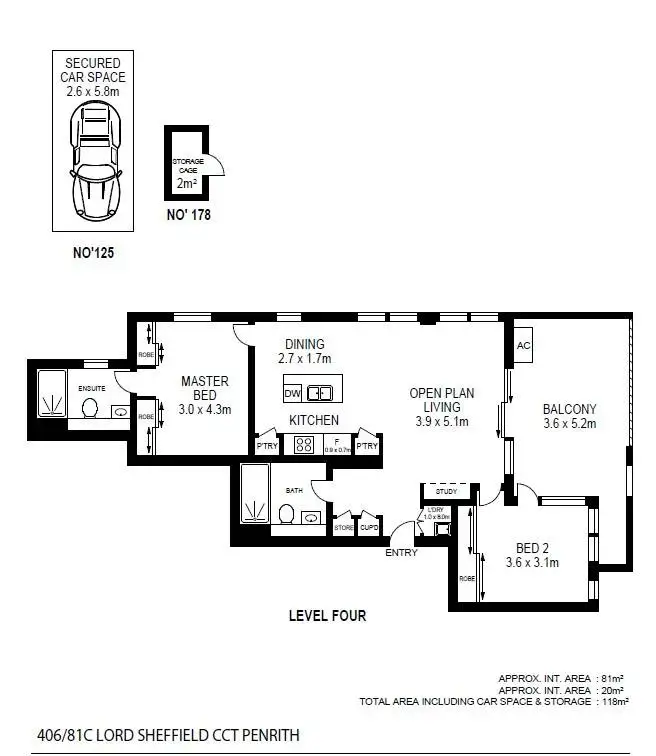 Floorplan of Homely apartment listing, 406/81C Lord Sheffield Circuit, Penrith NSW 2750