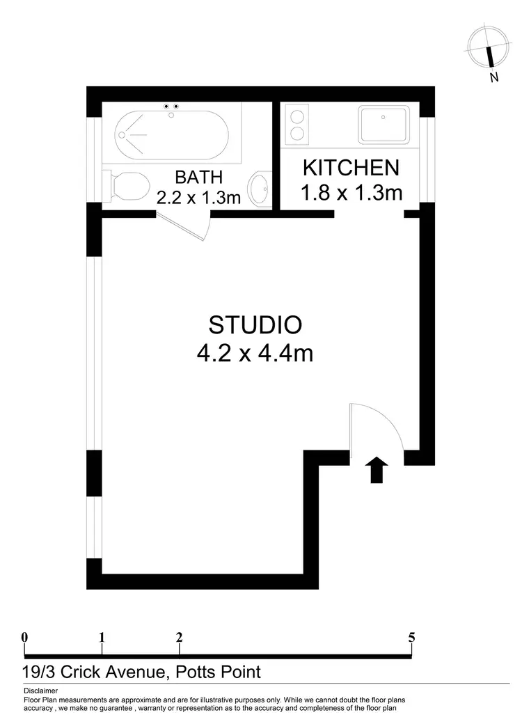 Floorplan of Homely studio listing, 19/3 Crick Avenue, Potts Point NSW 2011