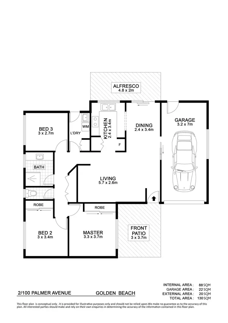 Floorplan of Homely semi-detached listing, 2/100 Palmer Avenue, Golden Beach QLD 4551