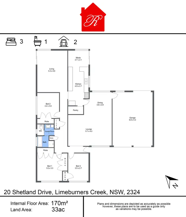 Floorplan of Homely rural property listing, 20 Shetland Drive, Limeburners Creek NSW 2324