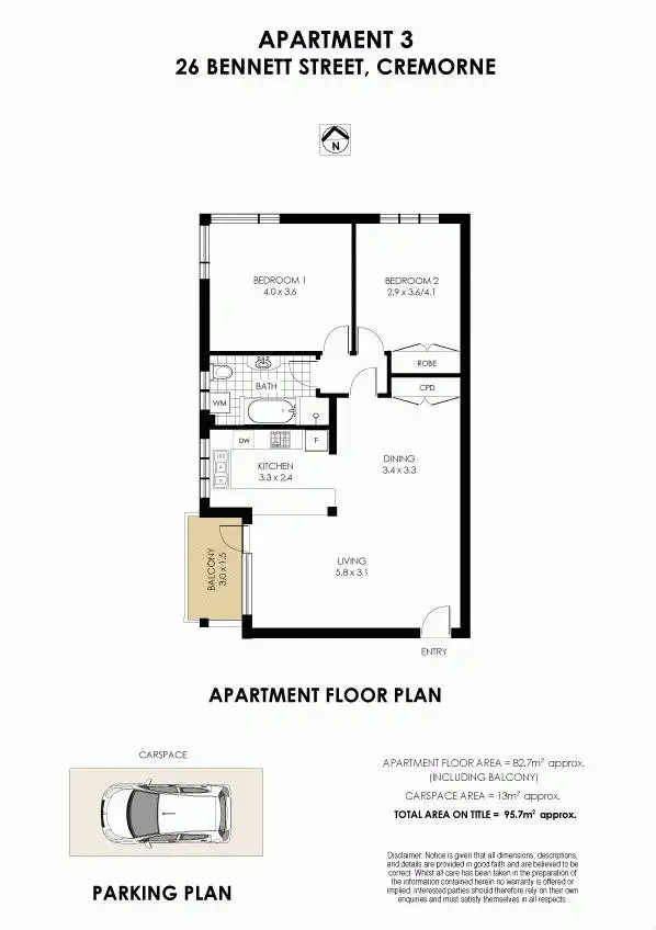 Floorplan of Homely apartment listing, 3/26 Bennett Street, Cremorne NSW 2090