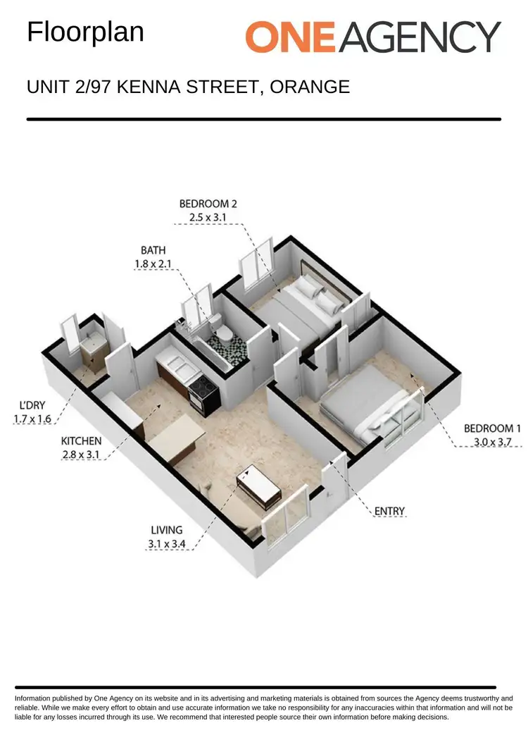 Floorplan of Homely unit listing, 2/97 Kenna Street, Orange NSW 2800