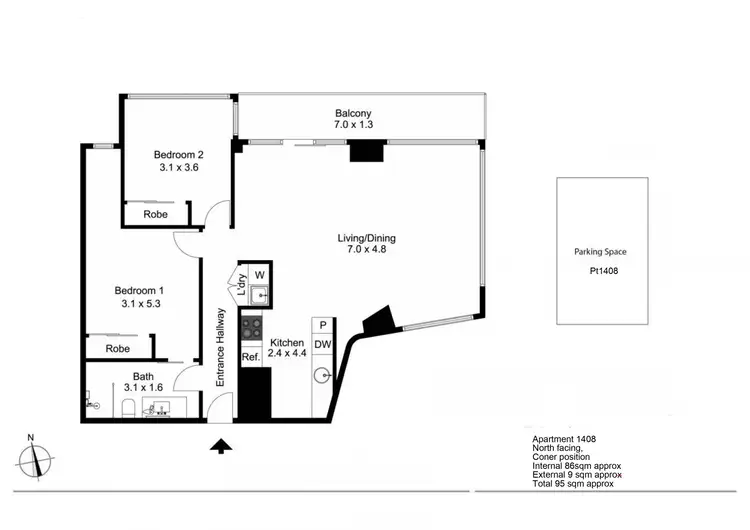 Floorplan of Homely apartment listing, 1408/22-24 Jane Bell Lane, Melbourne VIC 3000