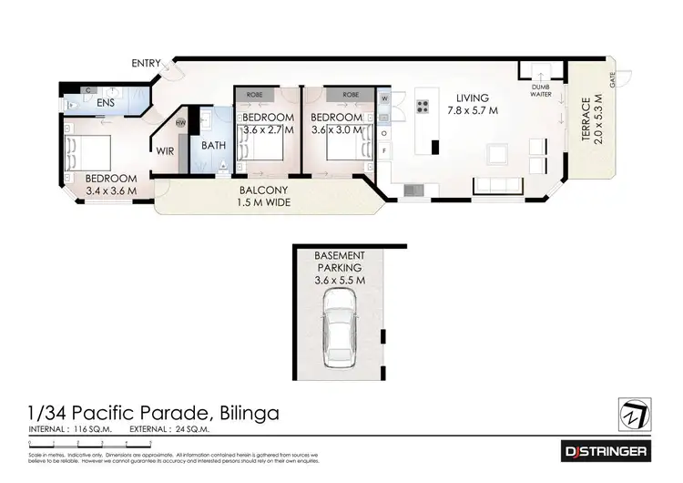Floorplan of Homely unit listing, 1/34 Pacific Parade, Bilinga QLD 4225