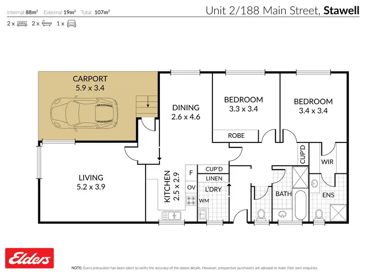 Floorplan of Homely unit listing, 2/188 Main Street, Stawell VIC 3380