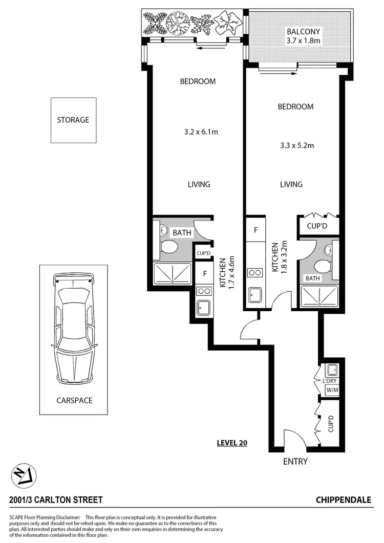 Floorplan of Homely apartment listing, 2001/3 Carlton Street, Chippendale NSW 2008
