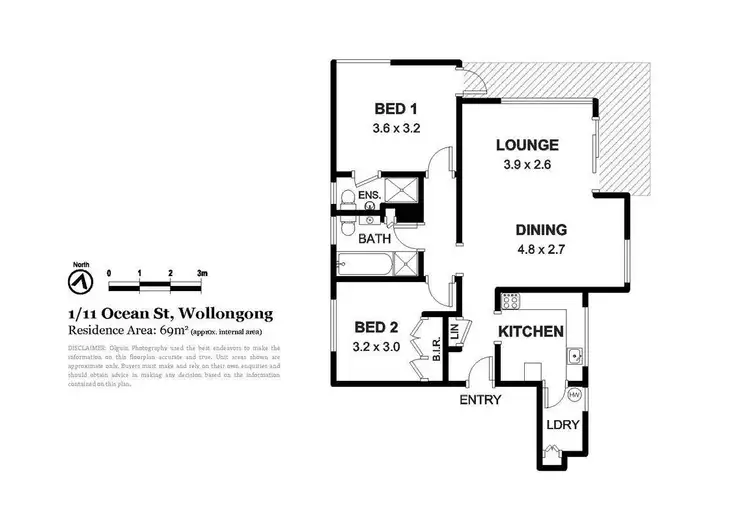 Floorplan of Homely unit listing, 1/11 Ocean Street, North Wollongong NSW 2500