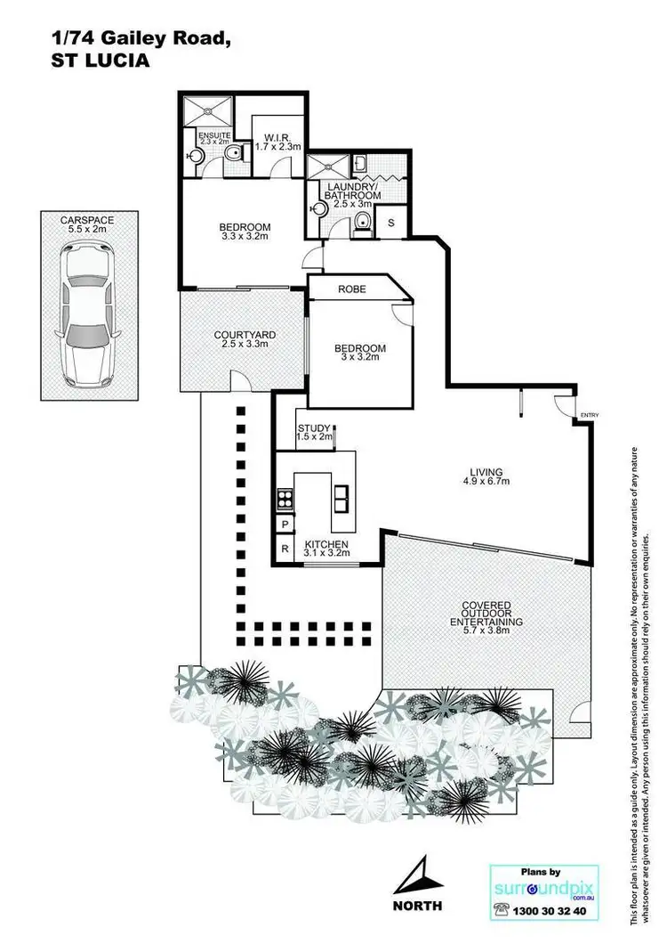 Floorplan of Homely unit listing, 1/74 Dengate Lane, St Lucia QLD 4067