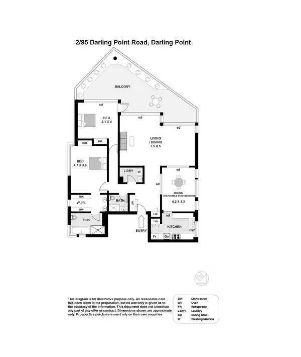 Floorplan of Homely apartment listing, 2/95 Darling Point Road, Darling Point NSW 2027
