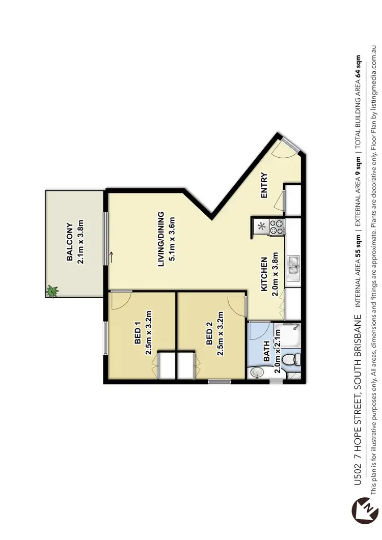 Floorplan of Homely apartment listing, 502/7 Hope Street, South Brisbane QLD 4101