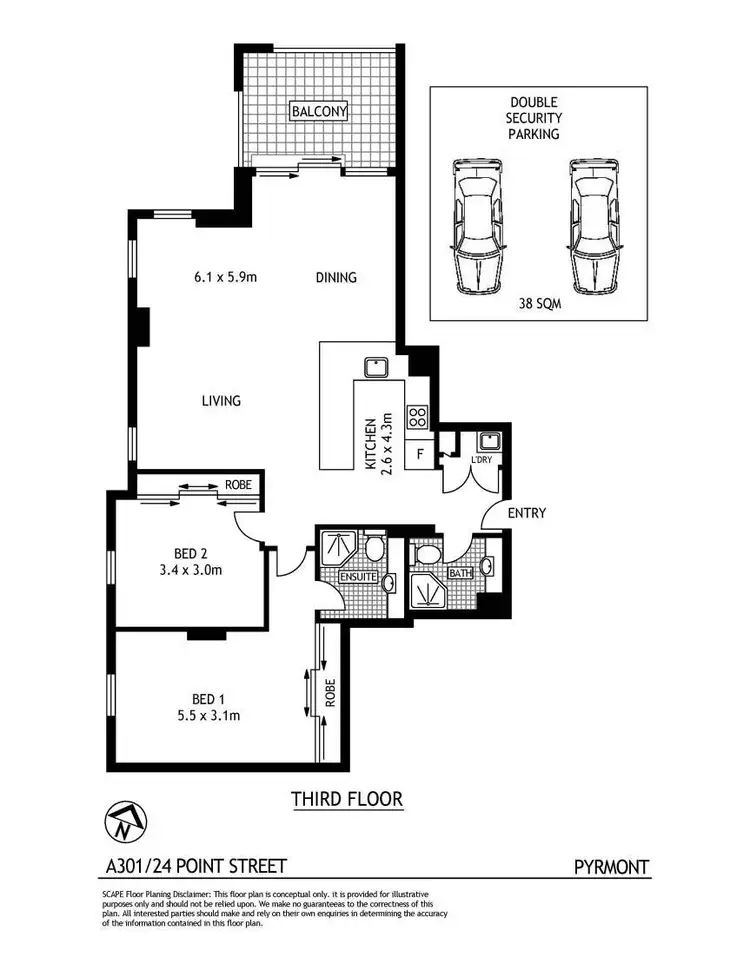 Floorplan of Homely apartment listing, A301/24-26 Point Street, Pyrmont NSW 2009
