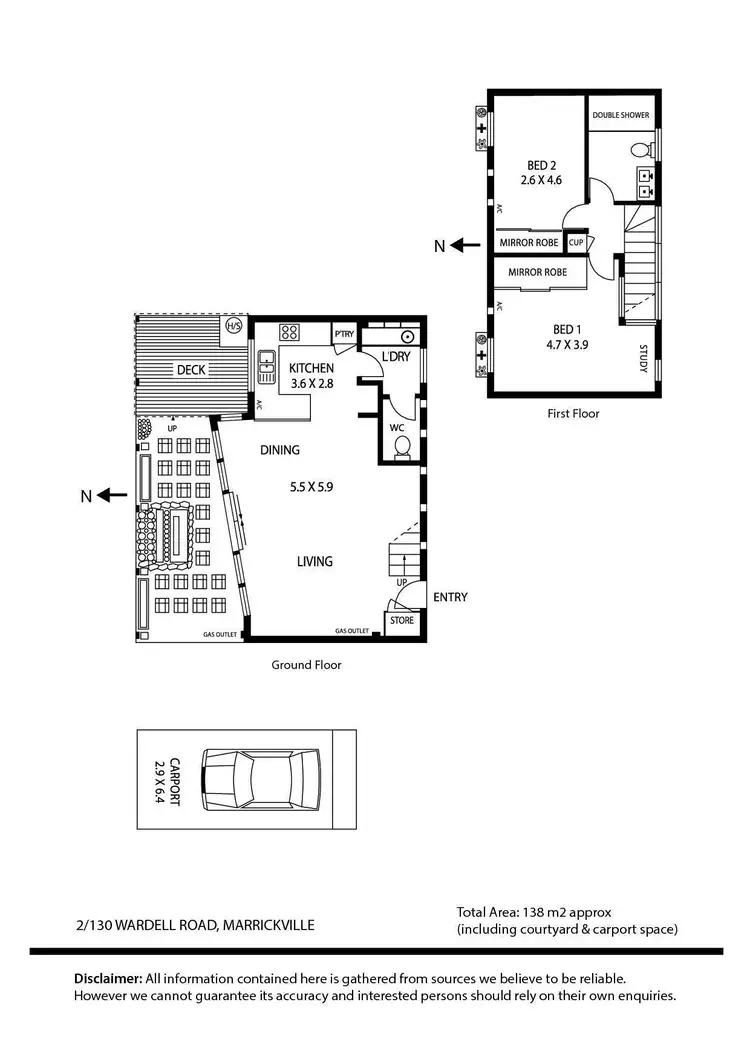 Floorplan of Homely townhouse listing, 2/130 Wardell Road, Marrickville NSW 2204