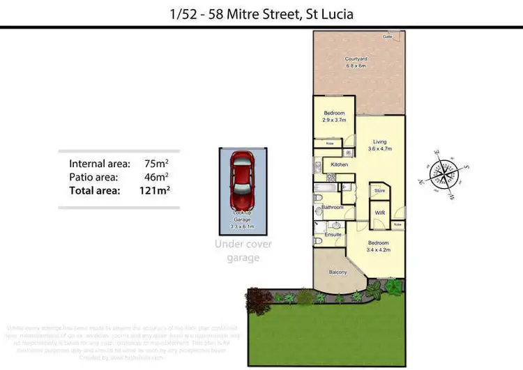 Floorplan of Homely apartment listing, Level Ground/1/52-58 Mitre Street, St Lucia QLD 4067